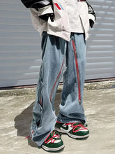 Threebooy American Goods Harajuku Casual Loose Punk Rock Straight Wide-Leg Pants Street Y2K Cargo Pants Retro Street Zipper Split Jeans